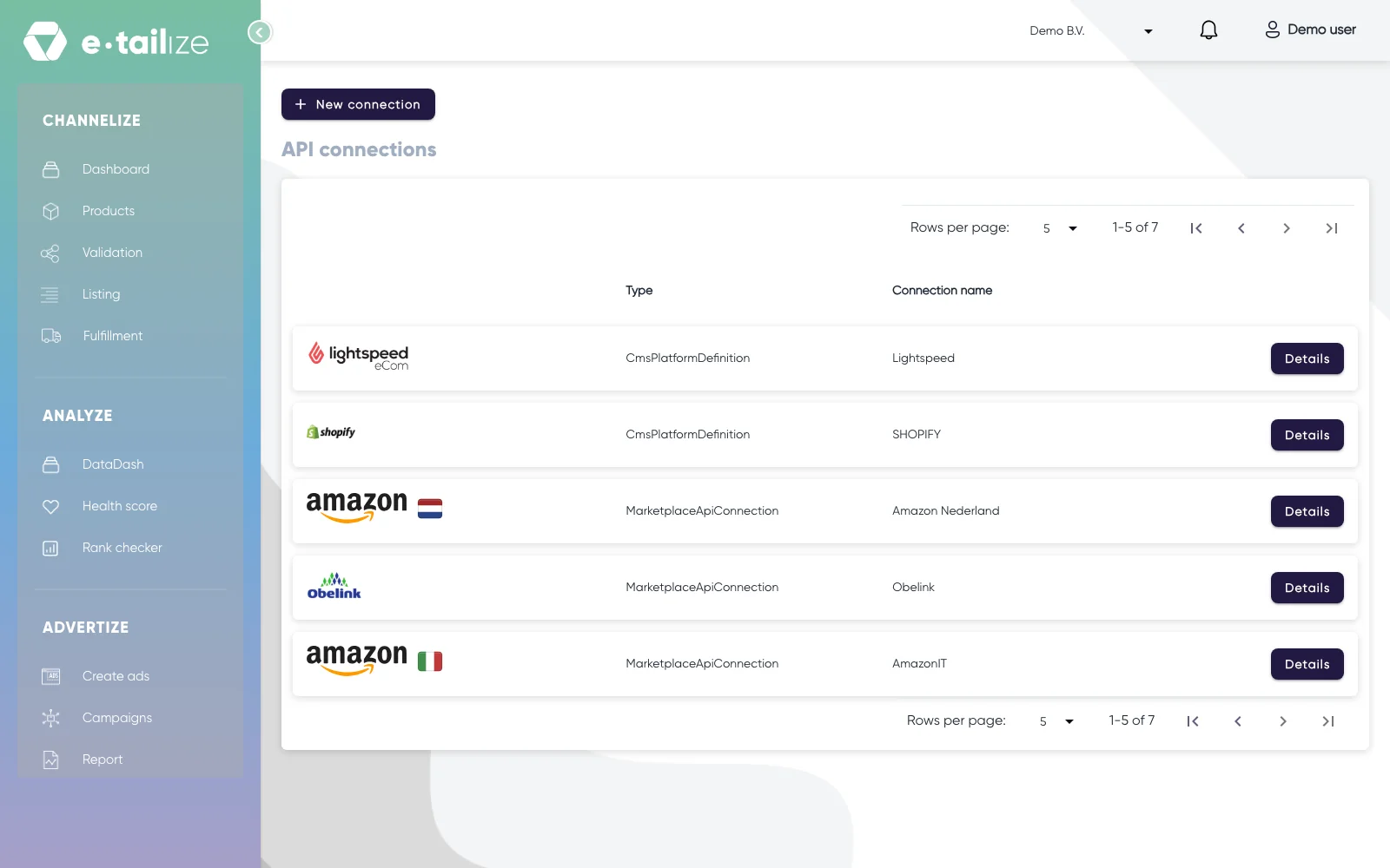 The "API connections" page, with "New connection" above the connections you already have