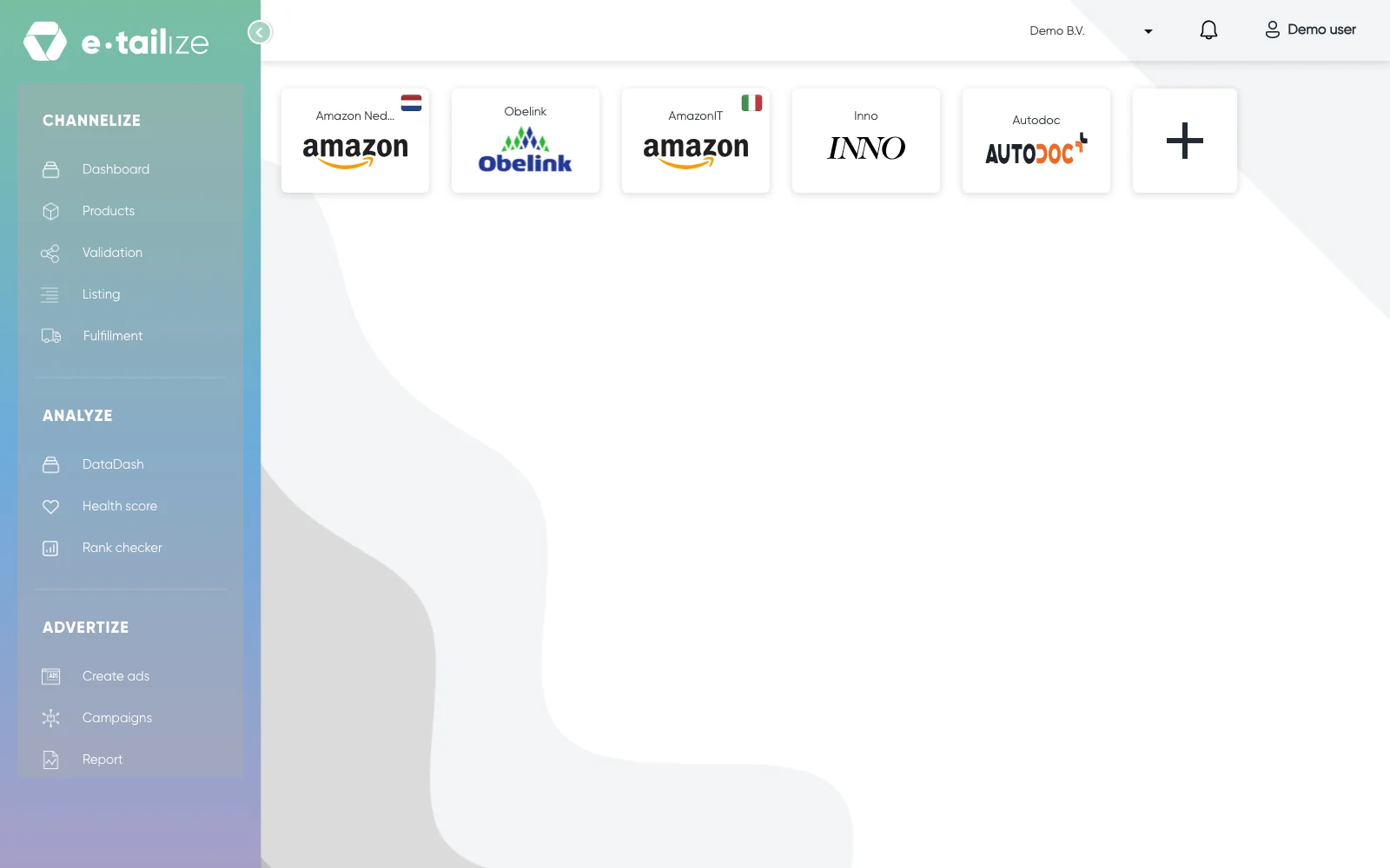 The Validation page with one tile per marketplace connection
